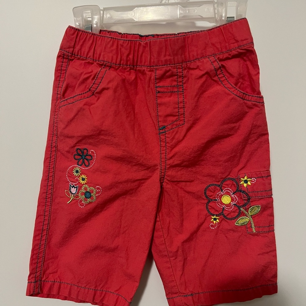 Cherokee Y2K Red Shorts with Floral Embroidery and Elastic Waistband